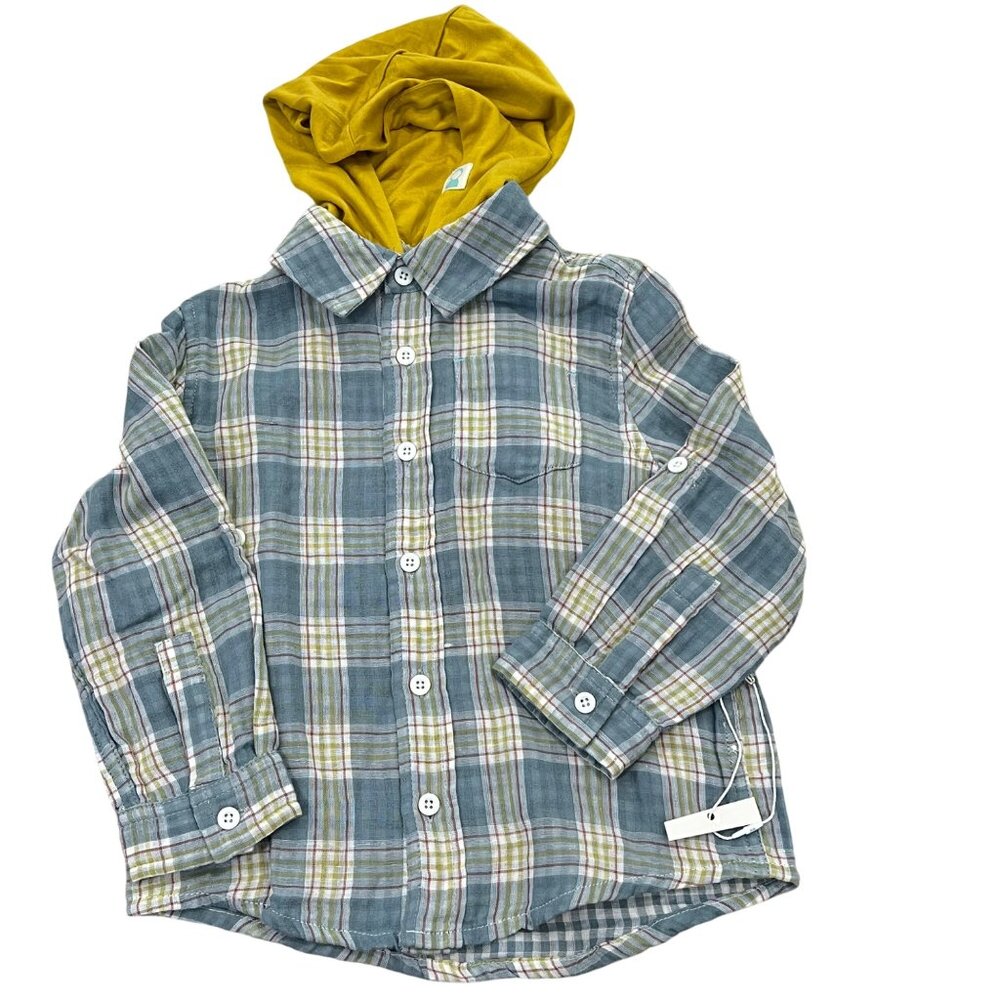 Thoughtfully Hooded Toddler Button-Up Plaid Shirts With Removable Hood NWT